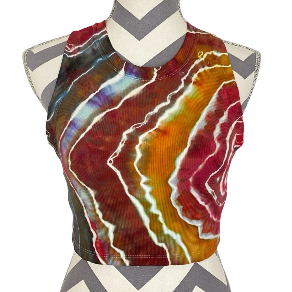 Aritzia Ribbed Tank Top Crop Womens Small Medium Handmade Geode Tie Dye Gold